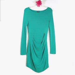 Express jungle green ruched sweater bodice dress